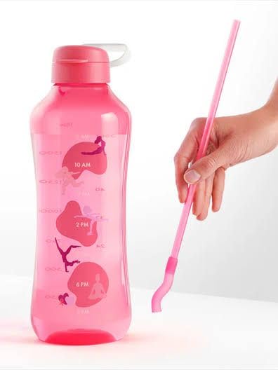 Tupperwareplastic Aquavibe Bottle Pink 2L with straw 1pc